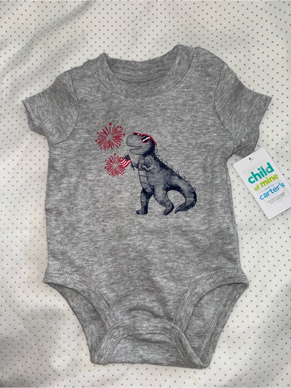 Child of Mine by Carter's Gray Dino Graphic Bodysuit, Red White & Blue, Onesie